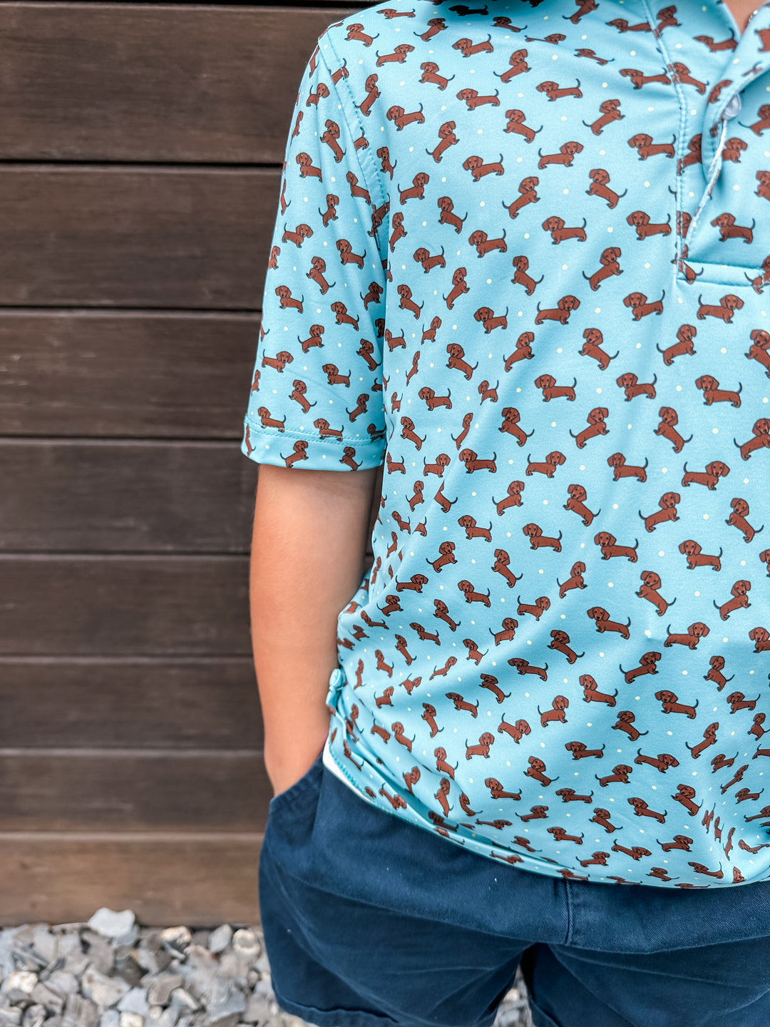 Aqua Dachshund Kids Performance Polo