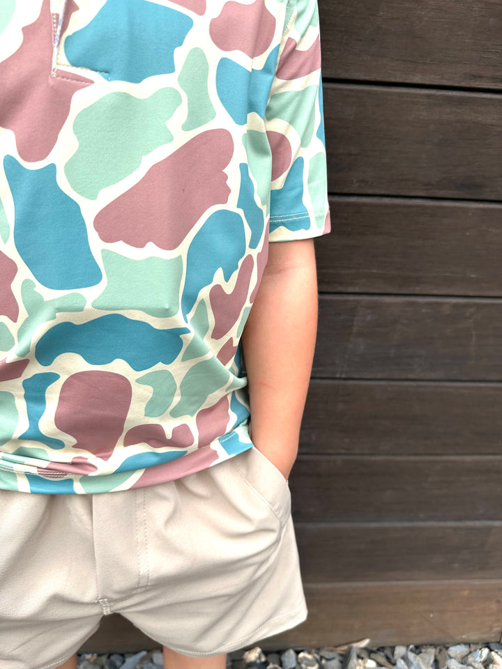 Green Camo Kids Performance Polo