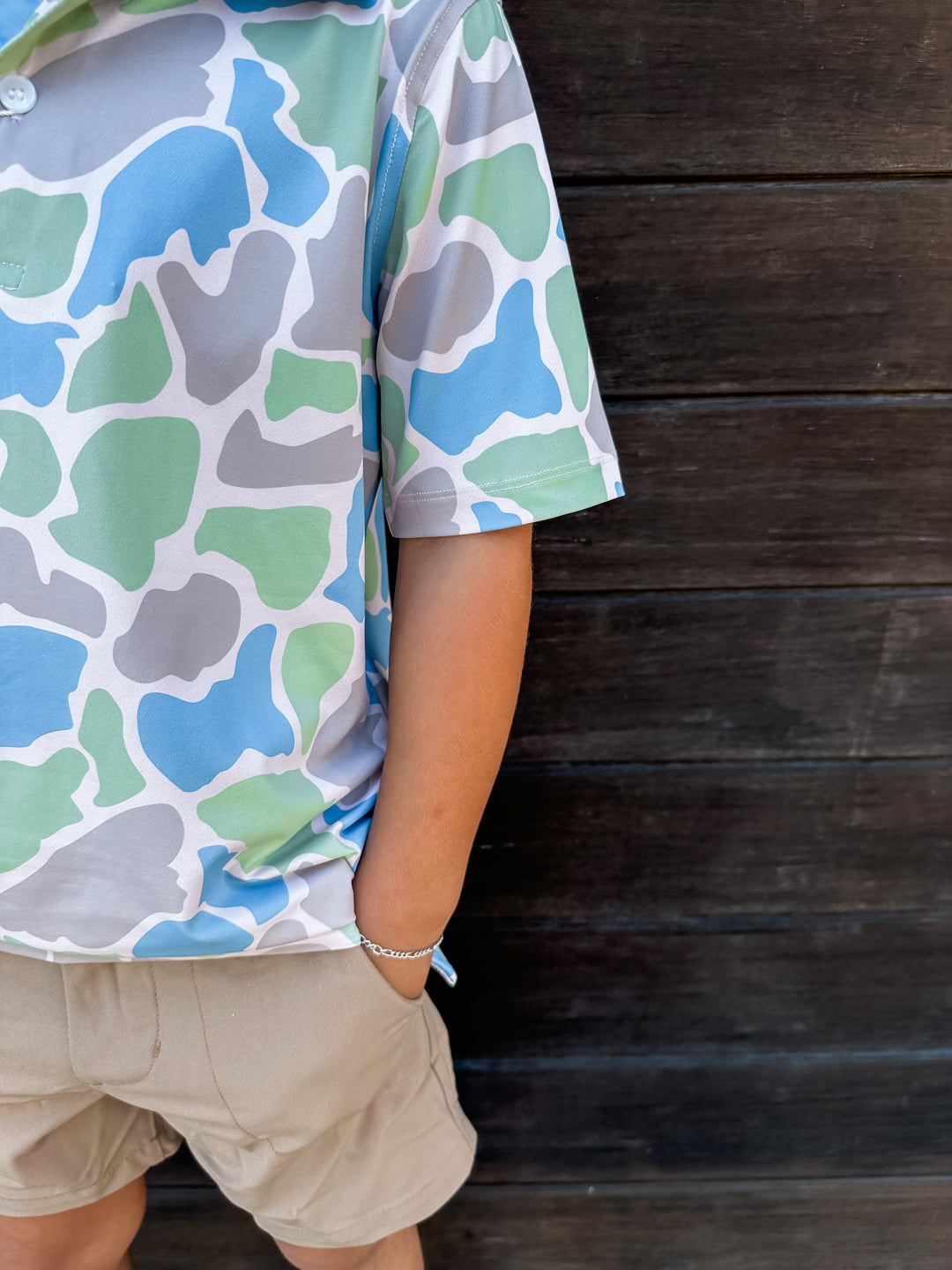 Blue/Grey Camo Kids Performance Polo