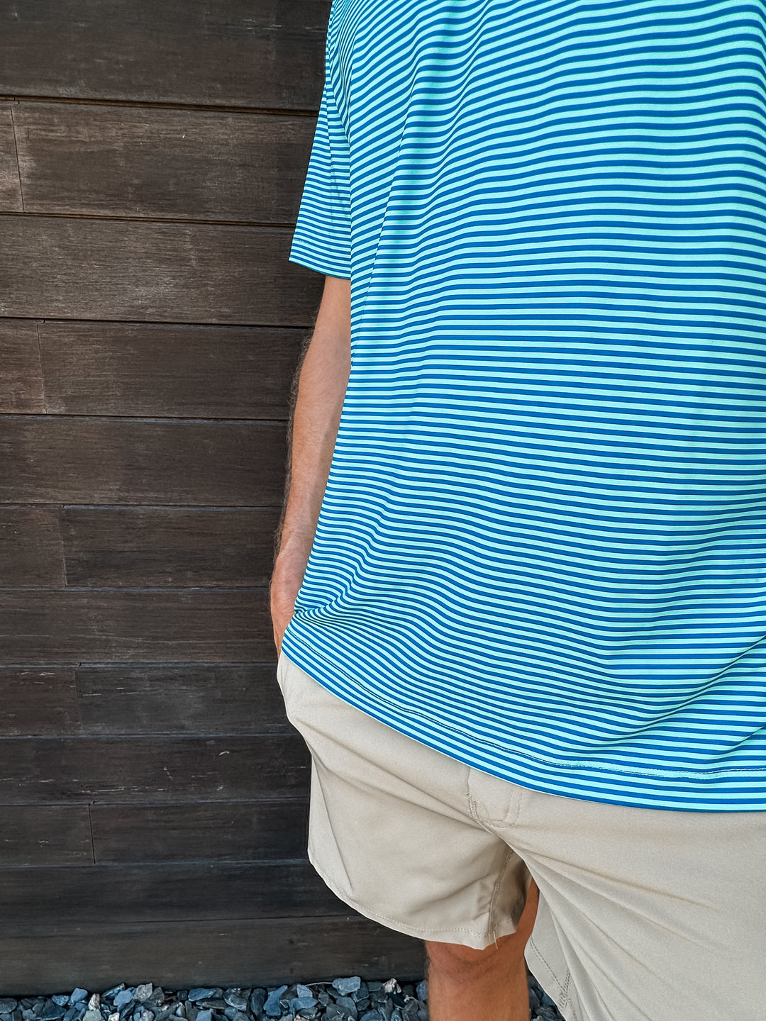 Sealime/Blue Striped Men's Performance Polo