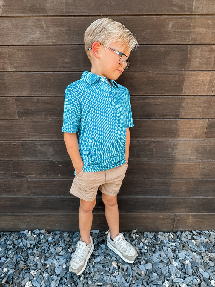 Sealime/Blue T-Rex Kids Performance Polo